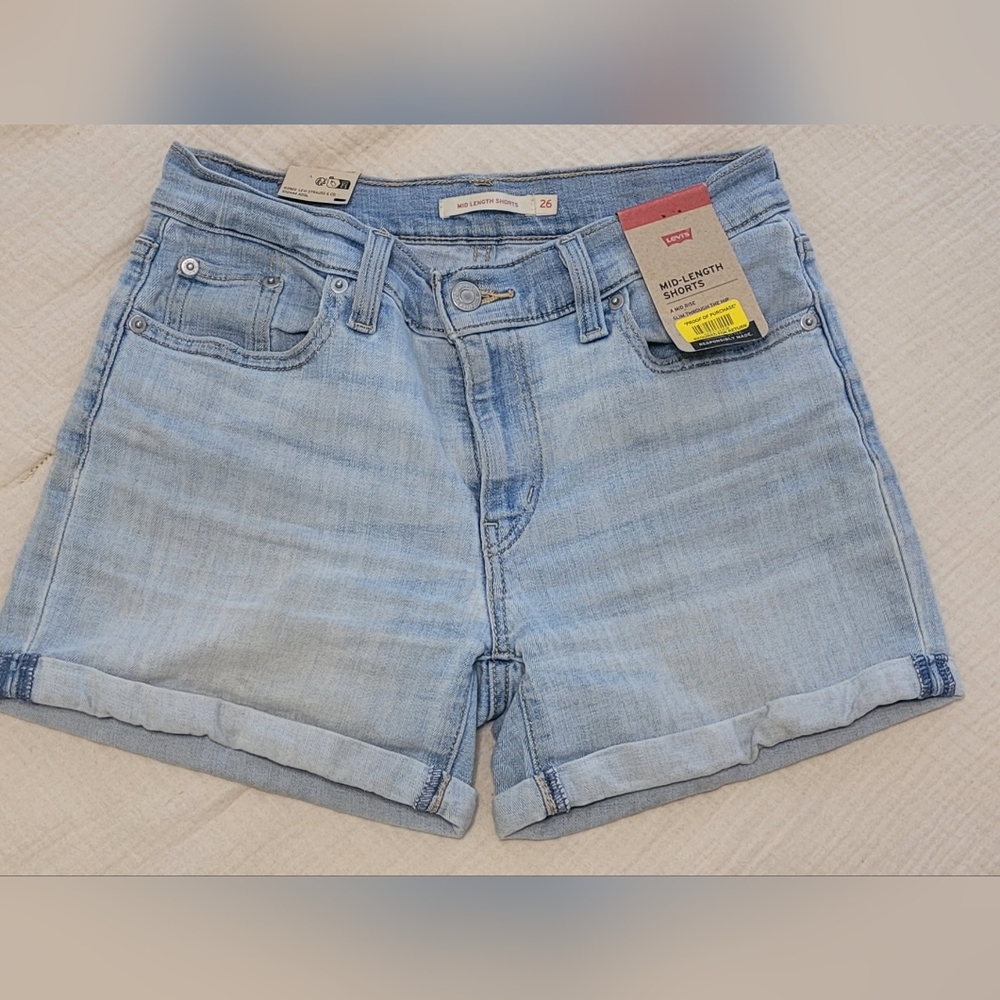 Levi's Blue Jean Shorts High-Waisted Mid Length Cuffed Hem
